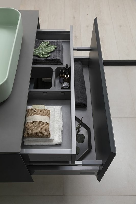 Тумба под раковину со столешницей Allen Brau Infinity 85 1+1, подвесная, антрацит матовый, столешница графит