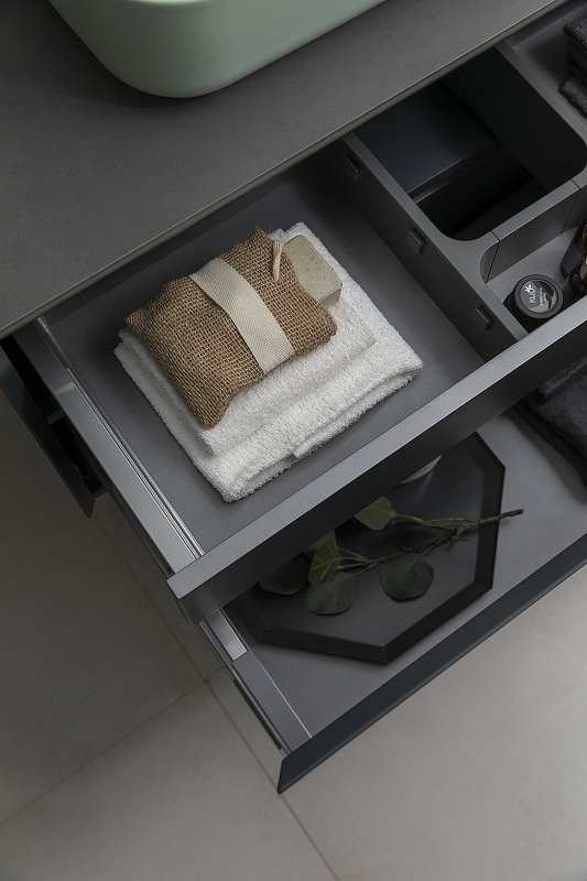 Тумба под раковину со столешницей Allen Brau Infinity 85 1+1, подвесная, антрацит матовый, столешница графит