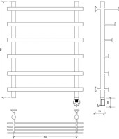 Полотенцесушитель электрический Secado Понтида 7 СП, R 80x60 см, подключение справа, матовый черный, лесенка, с полкой