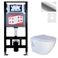 Комплект 3 в 1 Унитаз подвесной Esbano ESWBTERUWN + Инсталляция Fram + Кнопка ESINOVL17SC цвет глянцевый хром