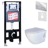 Комплект 3 в 1 Унитаз подвесной Esbano ESWBTERUWN + Инсталляция Fram + Кнопка ESINOVL17SC цвет глянцевый хром