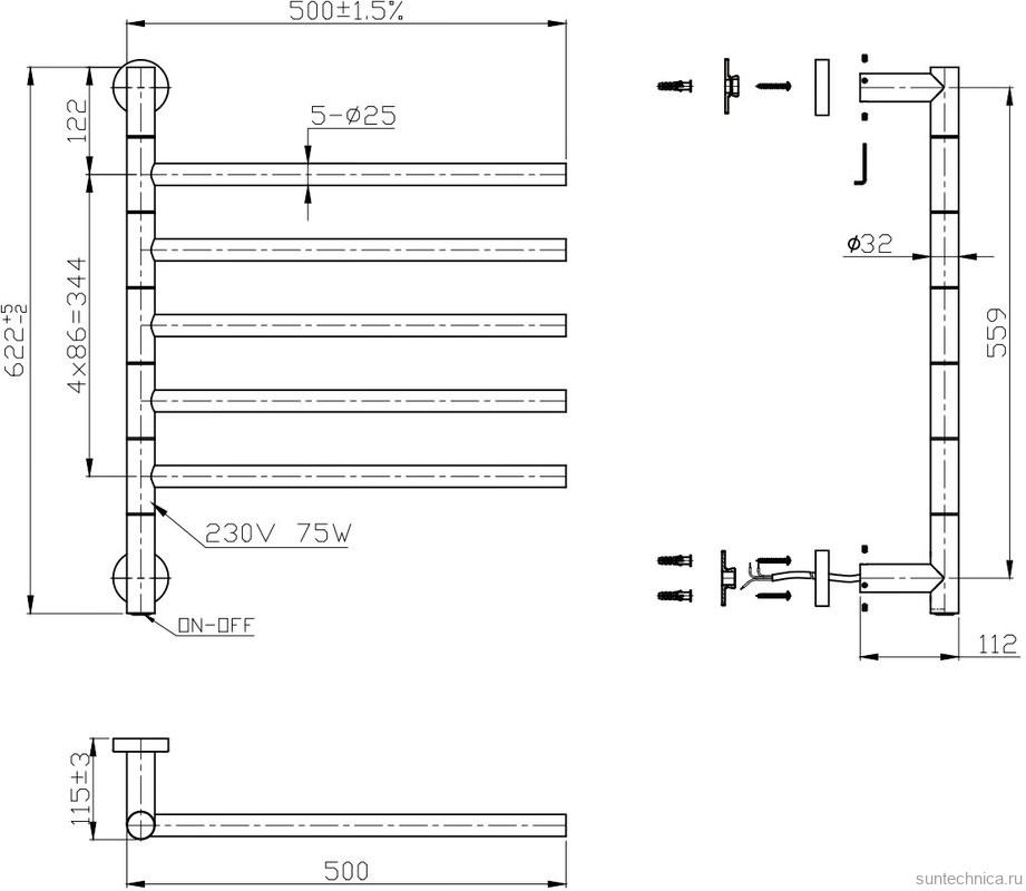 Полотенцесушитель электрический Bauedge Nimb Turning AF0032 50x62,2 белый матовый