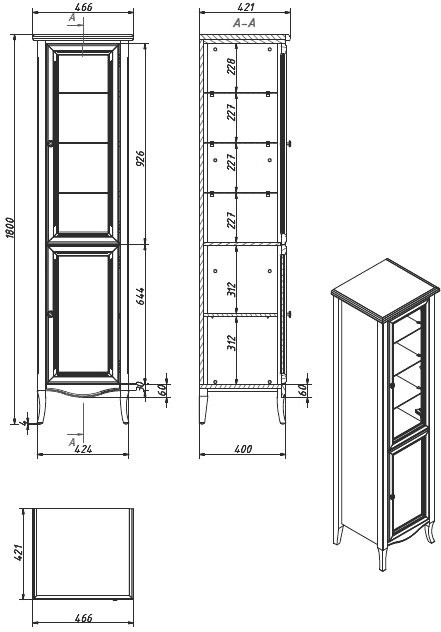 Шкаф-пенал для ванной Caprigo Лион 45 R орех античный