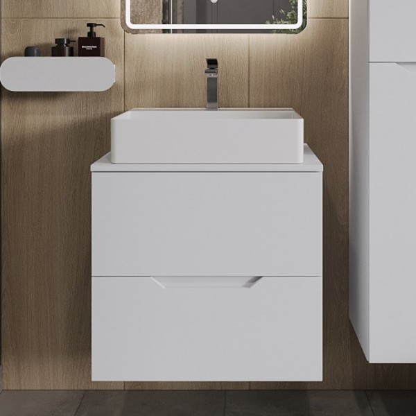 Тумба с раковиной Orange Line 60 подвесная, 2 ящика, матовая белая с раковиной B04-500W