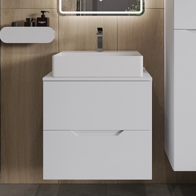 Тумба с раковиной Orange Line 60 подвесная, 2 ящика, матовая белая с раковиной B04-500W