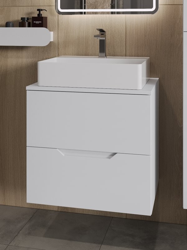 Тумба с раковиной Orange Line 60 подвесная, 2 ящика, матовая белая с раковиной B04-500W