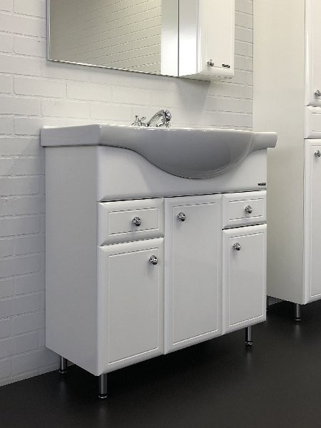 Тумба с раковиной Comforty Сочи 85 напольная, белый глянец