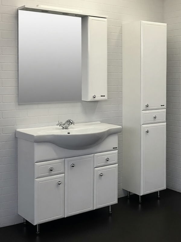 Тумба с раковиной Comforty Сочи 85 напольная, белый глянец