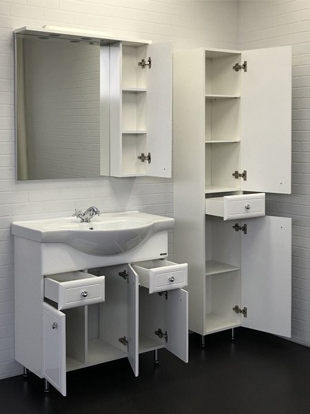 Тумба с раковиной Comforty Сочи 85 напольная, белый глянец