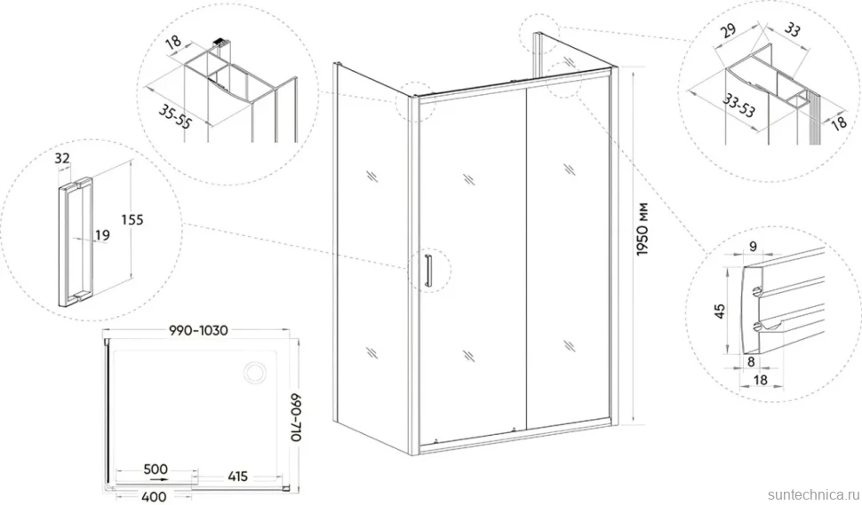 Душевой уголок Veconi Rovigo RV-046B 100x70