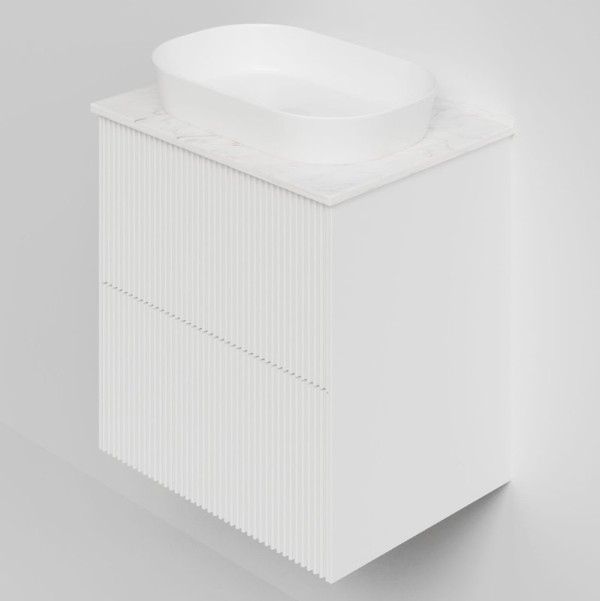 Тумба под раковину со столешницей La Fenice Terra Twin 60 подвесная, bianco, белая матовая, столешница белый мрамор