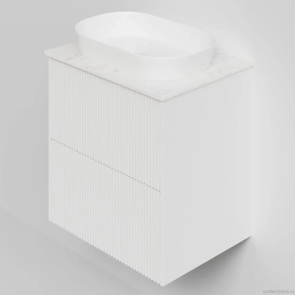 Тумба под раковину со столешницей La Fenice Terra Twin 60 подвесная, bianco, белая матовая, столешница белый мрамор