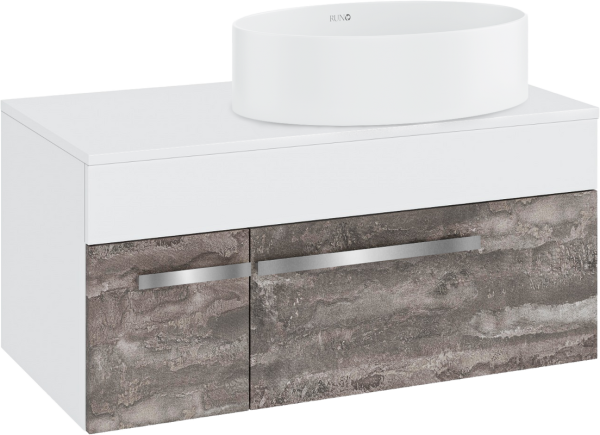 Тумба с раковиной Runo Вудлайн 85 подвесная, железный камень, раковина Ovale 50