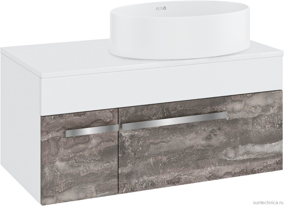 Тумба с раковиной Runo Вудлайн 85 подвесная, железный камень, раковина Ovale 50