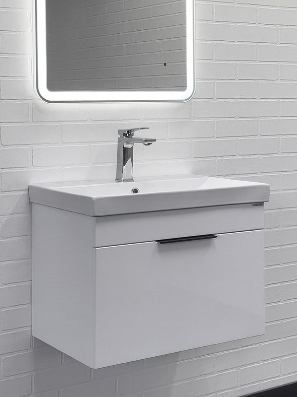 Тумба с раковиной Comforty Кама 60П подвесная, белый глянец
