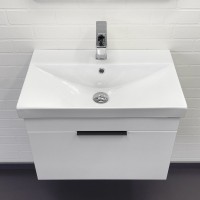 Тумба с раковиной Comforty Кама 60П подвесная, белый глянец