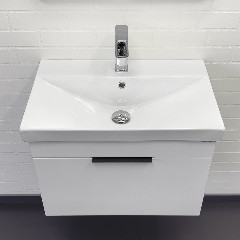 Тумба с раковиной Comforty Кама 60П подвесная, белый глянец