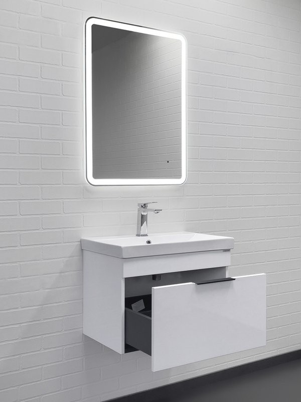 Тумба с раковиной Comforty Кама 60П подвесная, белый глянец