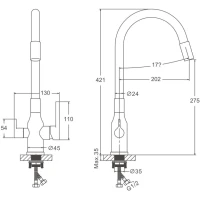 Смеситель для кухни BELZ B814 B76814-7 с гибким изливом, черный