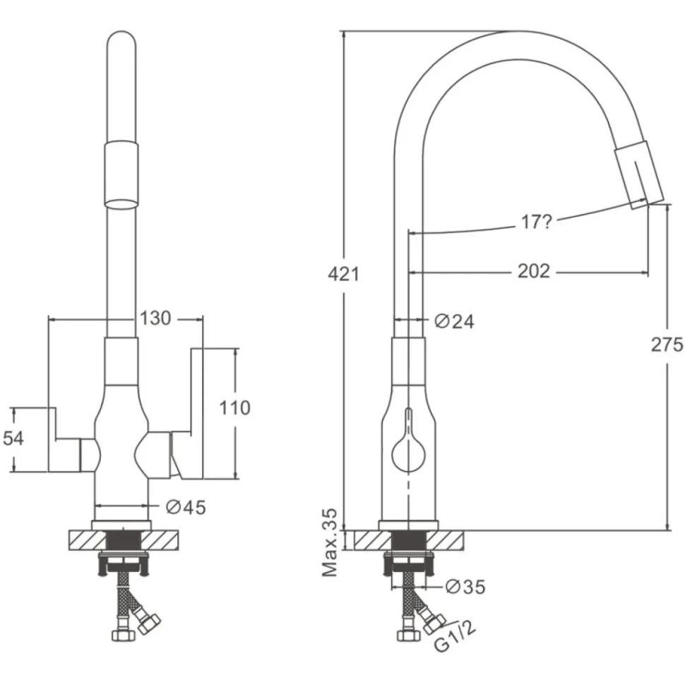 Смеситель для кухни BELZ B814 B76814-7 с гибким изливом, черный