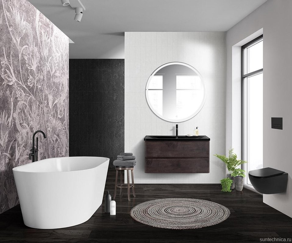 Мебель для ванной комнаты BelBagno Albano 120 подвесная, rovere nature grigio, черная матовая раковина