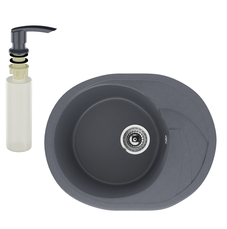 Мойка кухонная Ulgran U-403 343 антрацит + дозатор U-02 антрацит