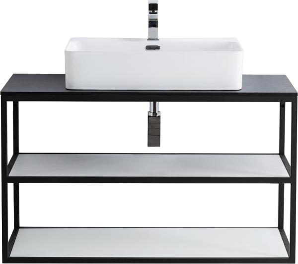 Консоль Cezares Cadro 100 2-х ярусная, подвесная, белые полки, со столешницей и раковиной BB1338