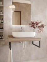 Столешница с раковиной Teymi Helmi 80 дуб кашмир, раковина Solli 61,  с черными кронштейнами