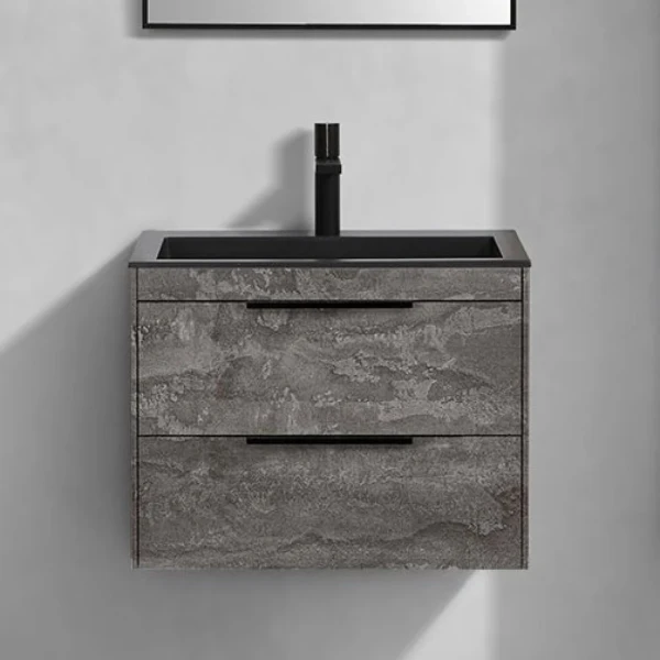 Тумба с раковиной Vincea Chiara 2D 60, 2 ящика, камень, с черной раковиной