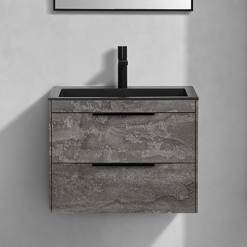 Тумба с раковиной Vincea Chiara 2D 60, 2 ящика, камень, с черной раковиной
