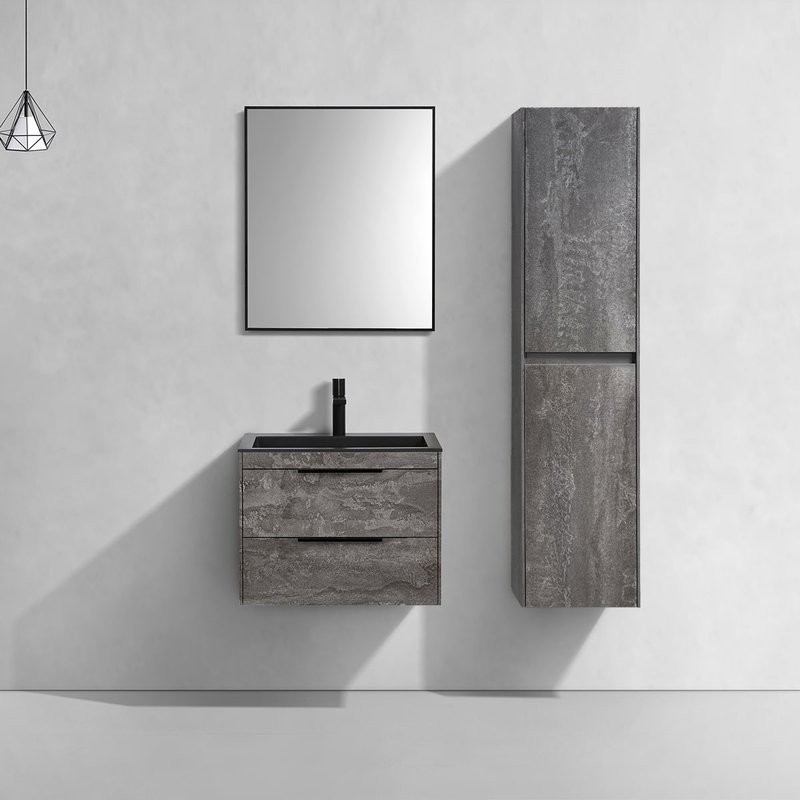 Тумба с раковиной Vincea Chiara 2D 60, 2 ящика, камень, с черной раковиной