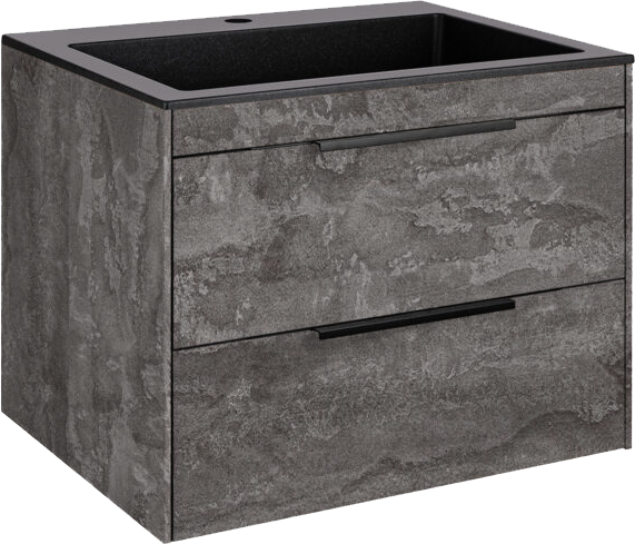 Тумба с раковиной Vincea Chiara 2D 60, 2 ящика, камень, с черной раковиной