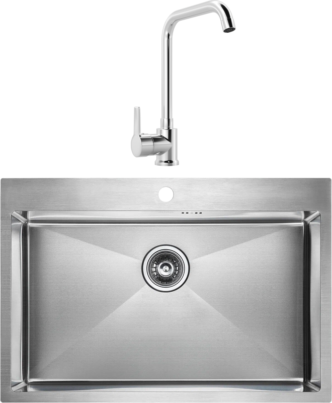 Комплект Мойка Paulmark Kroner PM217551-BS брашированная нержавеющая сталь + Смеситель MEGA Ege MG-PL10 хром