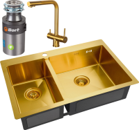 Комплект Мойка Zorg Inox PVD SZR-78-2-51 R bronze + Смеситель Inox SZR-7039 BRONZE бронза + Измельчитель Bort Titan 4000 Plus
