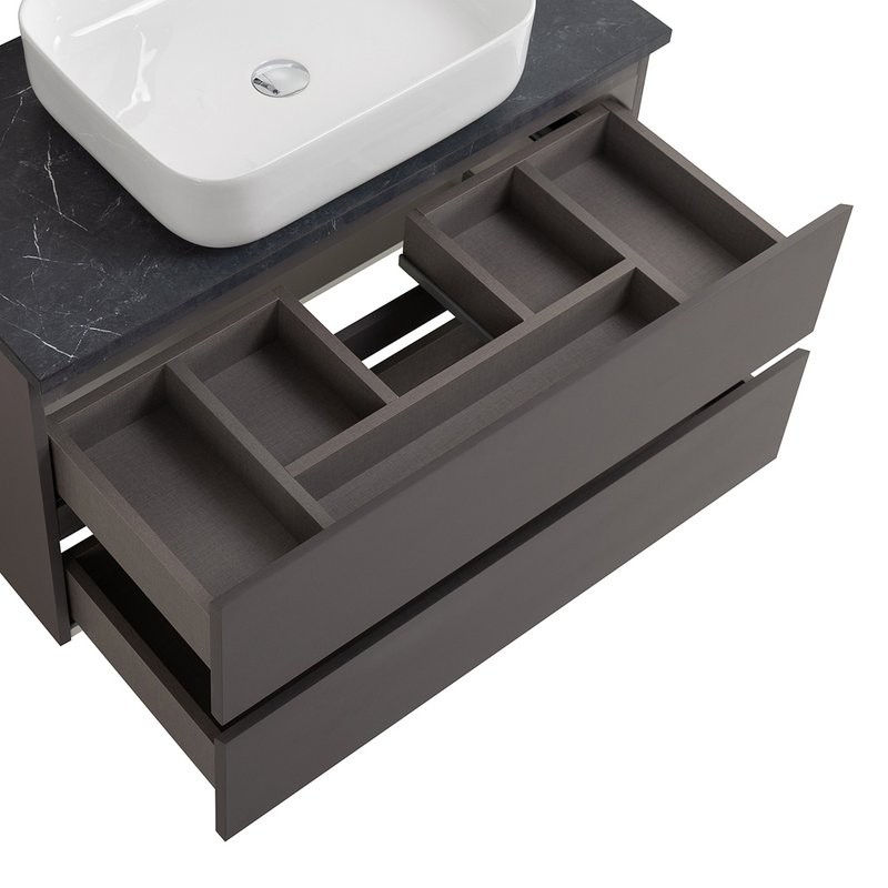 Тумба под раковину со столешницей BelBagno Kraft 100 подвесная, матовая темно-серая, столешница kep-100-mno
