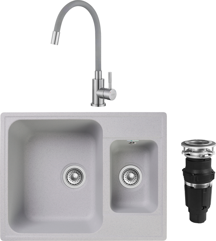 Комплект Мойка GranFest Quarz Z09 серая + Смеситель ESKO Snake K44 G хром, серый с гибким изливом + Измельчитель Bone Crusher BC 610-AS