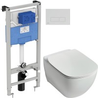 Комплект Унитаз подвесной Ideal Standard Tesi T355101 безободковый с микролифтом + Инсталляция Prosys Frame 120 M R020467 + Кнопка Oleas R0121AA хром