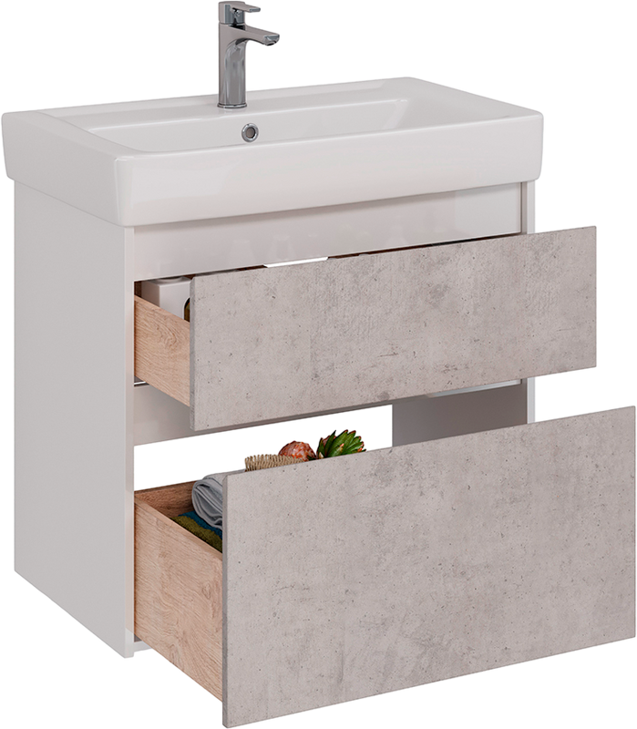 Тумба с раковиной Lemark Combi 80 бетон, белая глянцевая