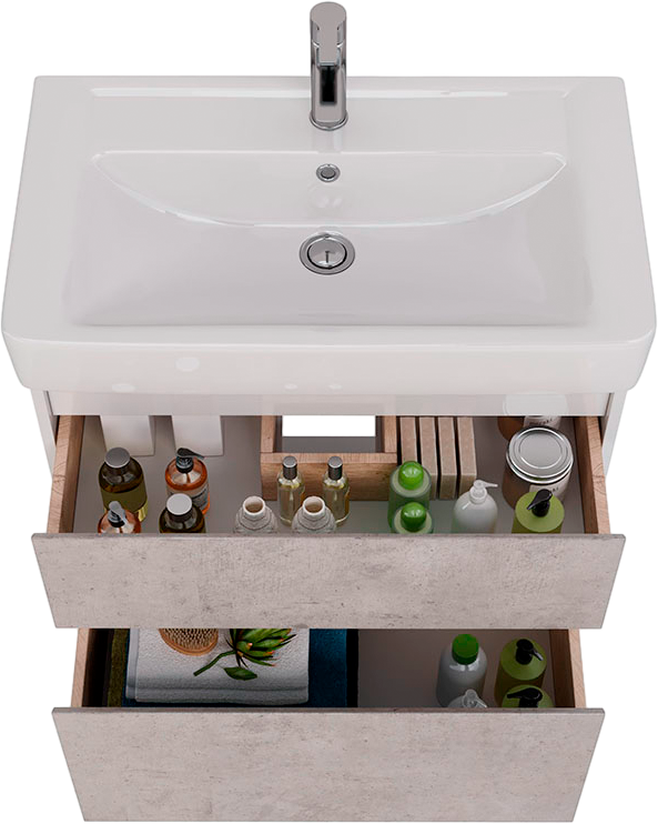 Тумба с раковиной Lemark Combi 80 бетон, белая глянцевая