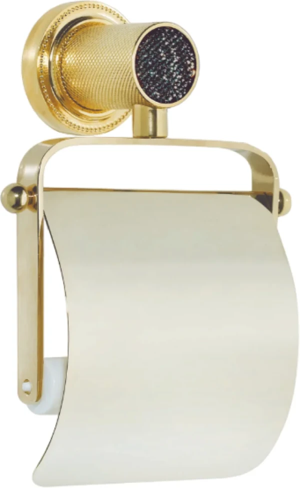 Держатель туалетной бумаги Boheme Royal Cristal Black Gold с крышкой, золото