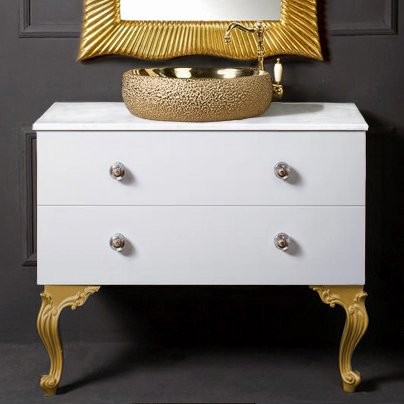 Тумба с раковиной Armadi Art NeoArt 100 белая с ручками Flora золото, с ножками
