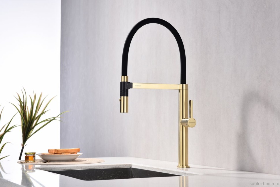 Смеситель для кухни Paulmark Leader Le214101-LG с гибким изливом, светлое золото