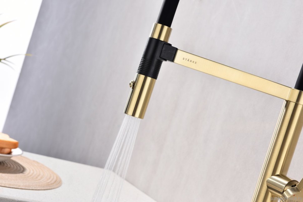 Смеситель для кухни Paulmark Leader Le214101-LG с гибким изливом, светлое золото