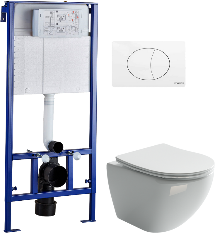 Комплект Унитаз подвесной Ceramicanova Metropol CN4002 безободковый + Инсталляция STWORKI 510162 с кнопкой смыва 230824 белой