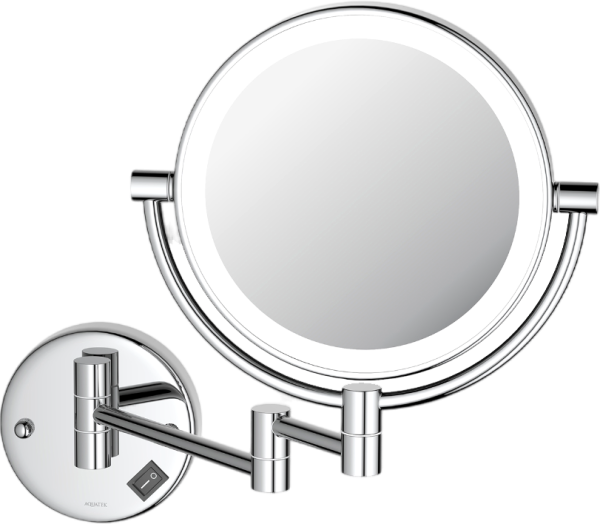 Косметическое зеркало AQUATEK AQ4912CR с подсветкой, двухстороннее, телескопическое, поворотное, хром