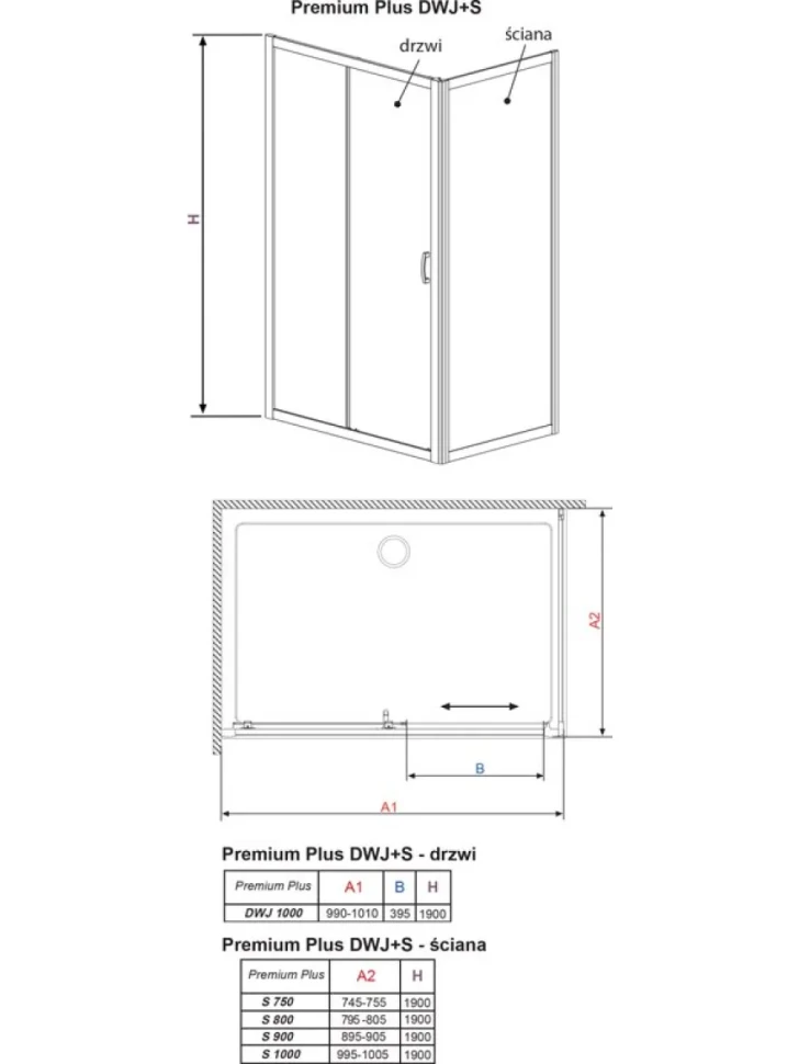 Душевой уголок Radaway Premium Plus DWJ+S 100x80 стекло фабрик