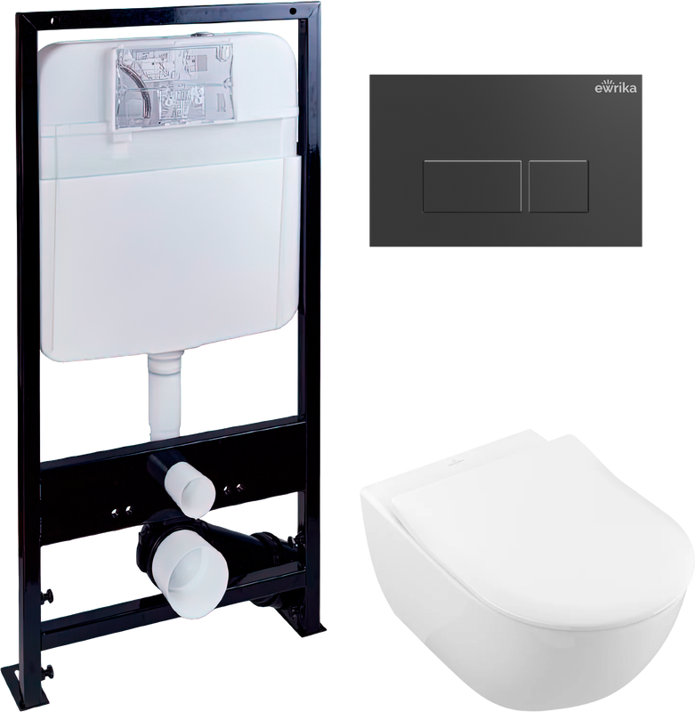 Комплект Унитаз подвесной Villeroy & Boch Subway 2.0 5614R201 alpin + Инсталляция EWRIKA ProLT 0026-2020 + Кнопка 0044 черная матовая