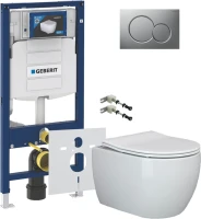 Комплект Унитаз подвесной Ceramicanova Play CN3001 с микролифтом, безободковый + Крепления Geberit Duofix 111.815.00.1 к стене + Звукоизоляция + Инсталляция UP 320 111.300.00.5 + Кнопка Sigma 01 115.770.JQ.5 лакированная, матовый хром