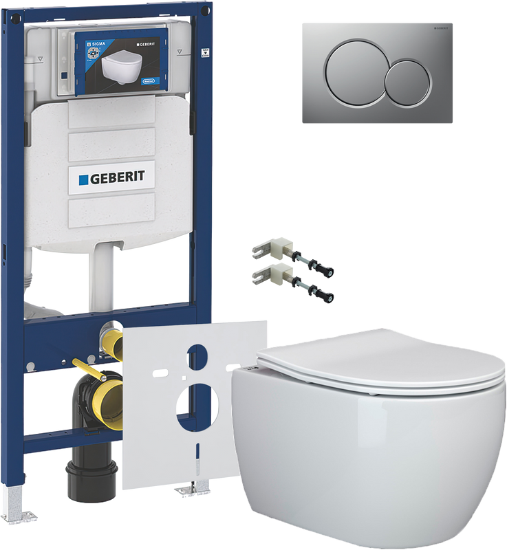 Комплект Унитаз подвесной Ceramicanova Play CN3001 с микролифтом, безободковый + Крепления Geberit Duofix 111.815.00.1 к стене + Звукоизоляция + Инсталляция UP 320 111.300.00.5 + Кнопка Sigma 01 115.770.JQ.5 лакированная, матовый хром