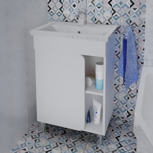 Тумба с раковиной 1MarKa Nuvo 60Н напольная, белый глянец